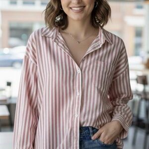 Old Navy Coral Striped Button-Down Shirt XL